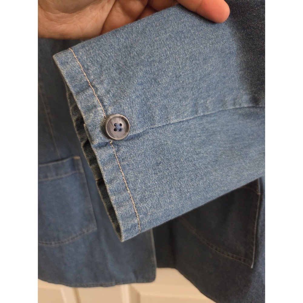 Denim & Co Blue Denim Blazer Jacket Women's Large Cotton Button Front Pockets - Picture 6 of 15